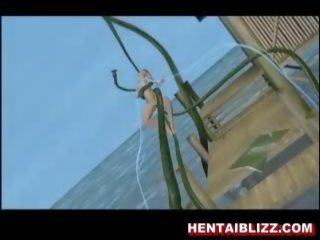 3d animerad hentai prostituerad blir körd av enormt tentac