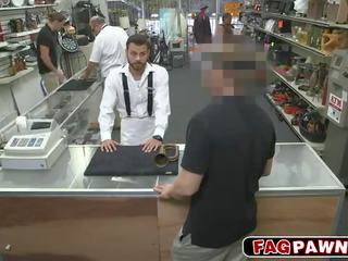 Fascinating gay blows a member in public pawn shop